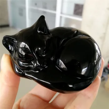 1pcs 210g Naravno Ročno izrezljane Obsidian Black Cat Kiparstvo Obrt Zdravilnimi Kristali za Dekoracijo 20465