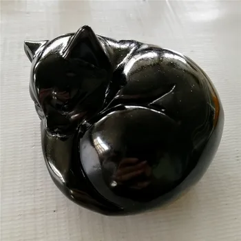 1pcs 210g Naravno Ročno izrezljane Obsidian Black Cat Kiparstvo Obrt Zdravilnimi Kristali za Dekoracijo