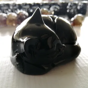 1pcs 210g Naravno Ročno izrezljane Obsidian Black Cat Kiparstvo Obrt Zdravilnimi Kristali za Dekoracijo