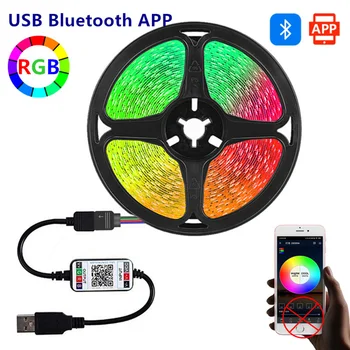 Bluetooth, LED Trakovi Luči USB RGB 5V 5050SMD TV Namizni RAČUNALNIK Zaslon Ambinet Dekoracija Razsvetljava Luces LED Luči za Spalnico 5M