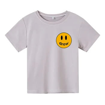 2021 Otrok Kratek Rokav O-Vratu T-Shirt Smeška Tisk Svoboden Top Moda za Fante in Dekleta Lepe Kostume 4T-14T 2059