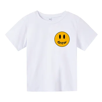 2021 Otrok Kratek Rokav O-Vratu T-Shirt Smeška Tisk Svoboden Top Moda za Fante in Dekleta Lepe Kostume 4T-14T