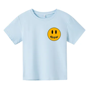 2021 Otrok Kratek Rokav O-Vratu T-Shirt Smeška Tisk Svoboden Top Moda za Fante in Dekleta Lepe Kostume 4T-14T