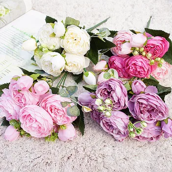 2021 Lepa Rose Peony Umetne Svile Cvetja Majhen šopek flores Doma Stranka Pomladni Poroka Dekoracija Ponaredek Cvet