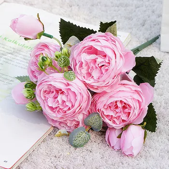 2021 Lepa Rose Peony Umetne Svile Cvetja Majhen šopek flores Doma Stranka Pomladni Poroka Dekoracija Ponaredek Cvet