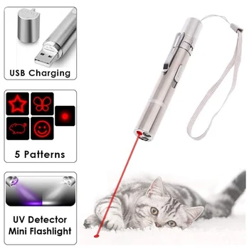 Smešno Mačka Svetlobe Smešno Mačka Ima Igrače Mini Svetilka Laser LED Pero Lahka Mačka Svetlobe Kazala Pet Igrač 3-v-1 USB za Polnjenje