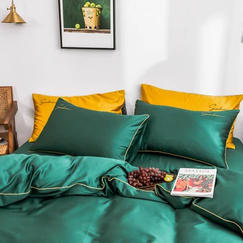2021 Štiri-delni posteljni preprost bombaž dvojno gospodinjski posteljo stanja odeja kritje vezene cevovodi udobno posteljnino temno zelena 21182