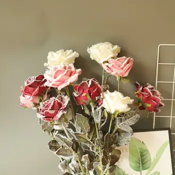 Simulacija Snega, Rose Umetno Cvetje Romantično Poroko Božično Zabavo Doma Dekoracijo Tkanine Cvetje Steno Kulise Ornament
