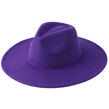 Velika široko roba 9.5 cm volnene jazz klobuk ženske čiste barve, imitacija volnene fedora pokrivalo moški modni Panamski klobuk klobuk poroko