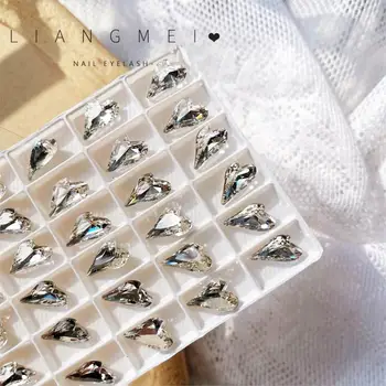 100 kozarcev K9 dnu XXL diamond nohtov nakit diamantni srce ljubezni DIY nail art 9.5x15mm Veliko Krivih Srce Nail art Nosorogovo