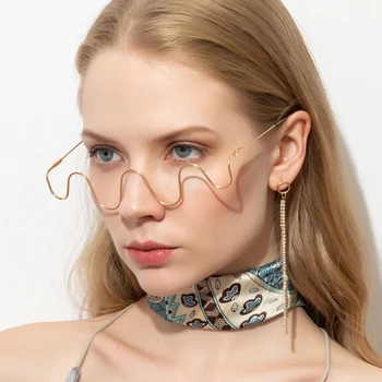 Moda Steampunk Kovinski Val Obliko Diamanta Pol Okvir Očal Je Ženska Brez Leče Očal Okvir Letnik Dekoracijo Očala