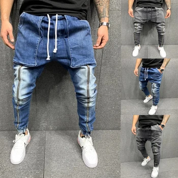 Evropski in Ameriški moški modni trend prosti čas, šport velik žep noge jeans hlače 2173