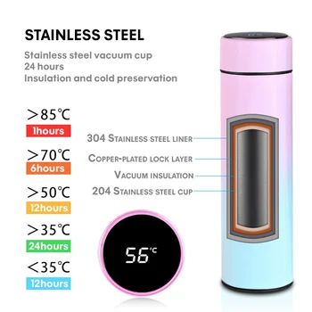 500 ml Visoka Zmogljivost Inteligentni iz Nerjavečega Jekla Termovko Prikaz Temperature Smart WaterBottle VacuumFlasks Thermoses Skodelico Kave