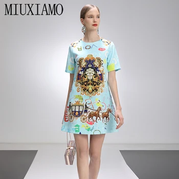 MIUXIMAO 2021 Pomlad Poletje Stranka Obleko Konj Cvet Diamanti Nad Kolena Tank Urad Dama Modra Priložnostne Obleko Ženske Vestidos
