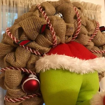 30-40 cm, Kako Grinches Ukradel Polnjene Elf Nog Zaljubljen V Božično Burlap Venec Vrata Stranka Doma Dekor Božično Drevo Ornament