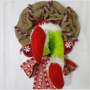 30-40 cm, Kako Grinches Ukradel Polnjene Elf Nog Zaljubljen V Božično Burlap Venec Vrata Stranka Doma Dekor Božično Drevo Ornament