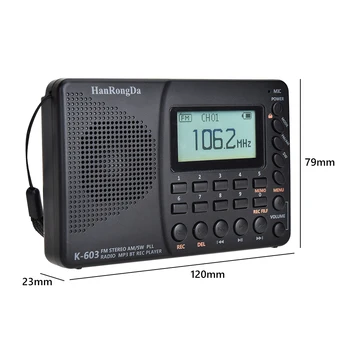 K603 Prenosni Radio, Digitalni Radio UKV Stereo MP3 Predvajalnik Zvočnika Zvočni Alarm Ura Prikaz Temperature FM/SW/AM