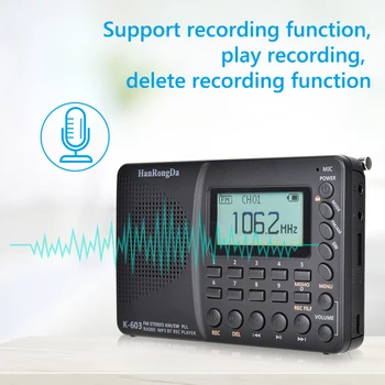 K603 Prenosni Radio, Digitalni Radio UKV Stereo MP3 Predvajalnik Zvočnika Zvočni Alarm Ura Prikaz Temperature FM/SW/AM