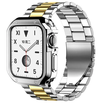 Band+primeru Za Apple Watch 40 mm 44 mm 38 mm 42mm iWatch 6 SE 5 4 3 zapestnica apple ura iz nerjavečega jekla, trak+silikonski pokrov
