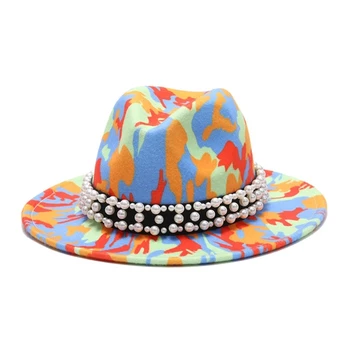 Večino cena fedora klobuk za ženske Kravato barvana klobuk 3d naslikal počutil klobuk stranka klobuk model foto široko roba panama skp unisex kapa