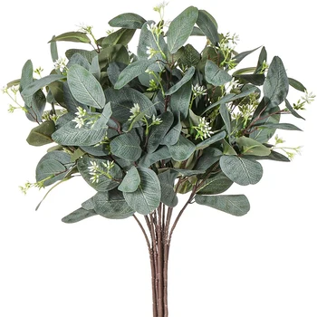 Eucalyptus Izhaja 8Pcs Svile Semeni Zelenja Listi Pravi Stik Listov Ponaredek Eucalyptus Veje Sprigs za Poroko