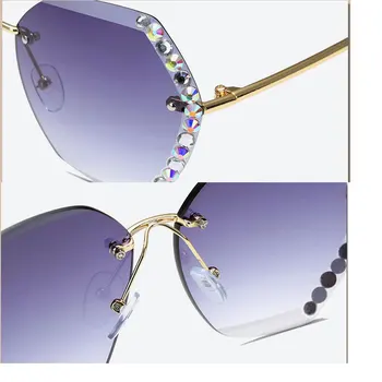 Vintage Moda Prevelik Rimless Sončna Očala Ženske Znana Luksuzna Znamka, Design Seksi Diamond Kvadratnih Sončna Očala Za Ženske 22534