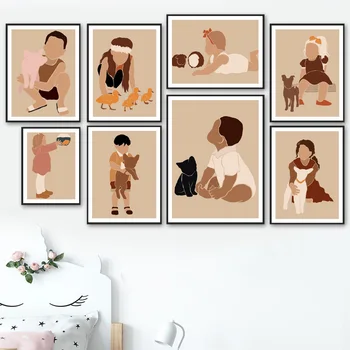 Baby Girl Boy Pes, Mačka, Zajec, Raca Ovca Wall Art Platno Slikarstvo Nordijska Plakatov In Fotografij Stenske Slike Otroci Soba Vrtec Dekor 2279