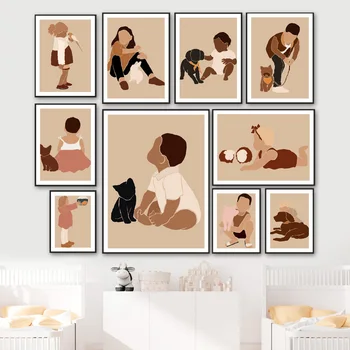 Baby Girl Boy Pes, Mačka, Zajec, Raca Ovca Wall Art Platno Slikarstvo Nordijska Plakatov In Fotografij Stenske Slike Otroci Soba Vrtec Dekor