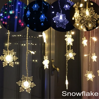 5M Zavese Snežinka Božično drevo Star Srce Niz LED luči 220V EU PLUG Center Kapi Balkon Dekoracijo Ledenica LED Luči