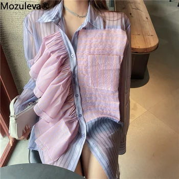 Mozuleva 2021 Jeseni Ženske Oblačila Ruffles Majica Roza, Vijolična Bluzo Ženske Blusas Muher De Moda Veranpo 22875