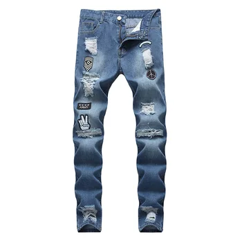 Moda Priložnostne Moške Jeans Insignia Luknjo Traper Hlače Suh Slim Plus Velikost Raztrgala Stiski Hlače