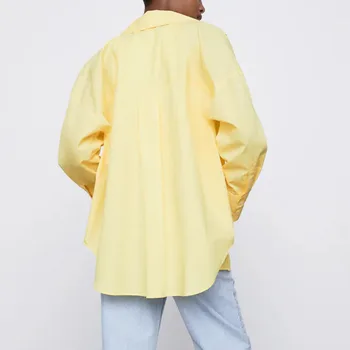 Ženske 2021 Moda Kartuša barvna Svoboden Asimetrične Poplin Vintage Bluze z Dolgimi Rokavi Gumbi Ženske Majice Blusas Elegantna Vrhovi