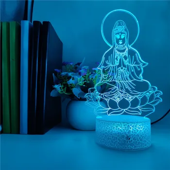 3D Iluzije Noč Svetlobe LED Nahai Guanyin Bodhisattva Slike Sijalka RGB Barvni Nočna APP Nadzor Iskreno Darilo Zbiranje Dekor