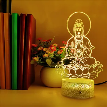 3D Iluzije Noč Svetlobe LED Nahai Guanyin Bodhisattva Slike Sijalka RGB Barvni Nočna APP Nadzor Iskreno Darilo Zbiranje Dekor