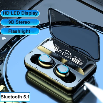 TWS Bluetooth Slušalke 5.1 Šport Brezžične Slušalke 9D Stereo Bas Slušalke Nepremočljiva Čepkov s Svetilko Mic Primeru 2000mAh