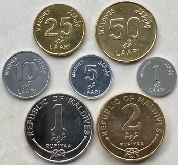 Maldivi kovanec je unc 1 lari-2 rufiyaFull Komplet 7 Kosov Resnično Kovancev Pravi Original Kovanec