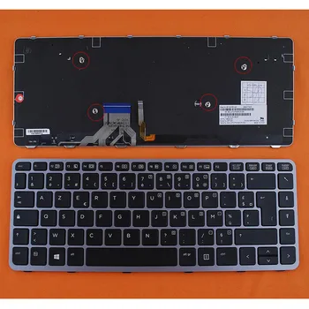 Francoski AZERTY Postavitev Nove Nadomestne Tipkovnica za HP EliteBook Folio 1000 1040 G1 Laptop Srebrni Okvir Črne Tipke, Osvetljene 24198