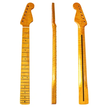Plamen javor električna kitara vratu ST vratu enem kosu Kanada plamen javorjevega lesa visokega sijaja konča 21 prečke rumene barve strat vratu 24242