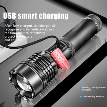 D2 XHP50 Super Močna LED Svetilka Taktično Svetilko Vgrajeno Baterijo, USB Polnilne Nepremočljiva P50 Svetilka Ultra Svetla Luč 24836