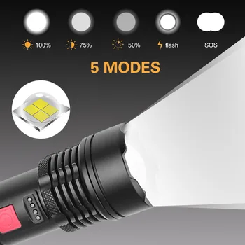 D2 XHP50 Super Močna LED Svetilka Taktično Svetilko Vgrajeno Baterijo, USB Polnilne Nepremočljiva P50 Svetilka Ultra Svetla Luč