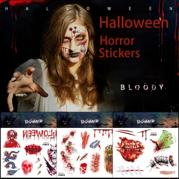 Ponaredek Rane Izmenljive Happy Halloween Nalepke Krvi Roke Halloween Okraski za Dom Grozo Tetovaže Nalepke Nepremočljiva DIY
