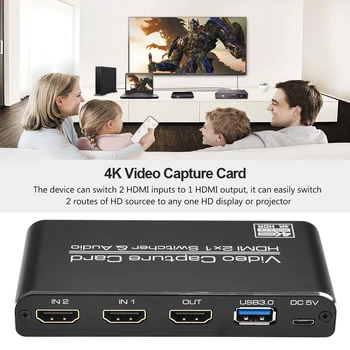 HDMI je združljiv za USB3.0 Zajem Video Kartice 4K 60Hz 2x1 Ključ Lahka Igra, Igranje Elementi Nastavitev za Igro Pretakanje Živo