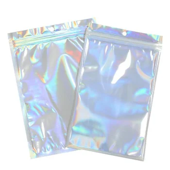30Pcs/paket Plastično Vrečko Aluminijasto Folijo Hologram Hrane Torbica, Mala Voda Dokaz Zadrgo Reclosable Mošnje Zadrgo za Shranjevanje Vrečk