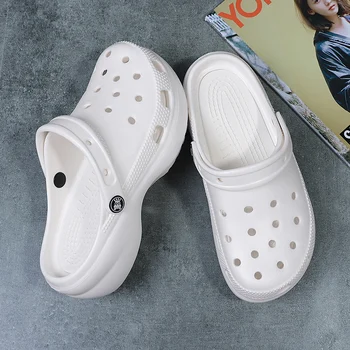 Visoka kakovost ženske sandale poletje luknje, mehko dno, ki stopnjujejo čevlji dekleta PU vrt čevlji belega non-slip plaži ravno čevlji