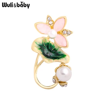 Wuli&baby Pearl lotosov Cvet, Broške Ženske Unisex 3-color Emajl Stranka Urad Broška Zatiči Darila