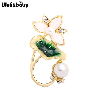 Wuli&baby Pearl lotosov Cvet, Broške Ženske Unisex 3-color Emajl Stranka Urad Broška Zatiči Darila