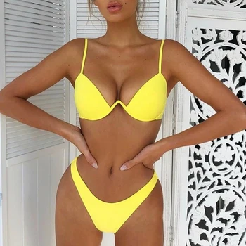 Padec Ladijskega prometa Seksi Push Up Unpadded Brazilski Bikini Komplet Ženske 4 Barve Povoj Bikini Komplet Kopalke e Kopalk, Kopalnih 25515