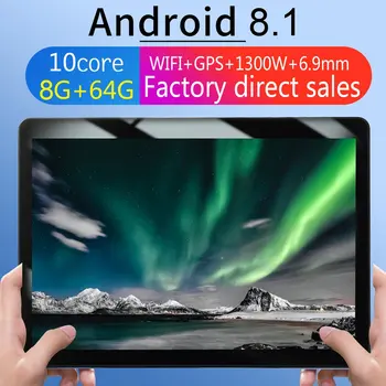 KT107 Okroglo Odprtino Tablet 10.1 Palca Velik Zaslon Android 8.10 Različica Moda Prenosni Tablični 8G+64 G Črna Tablični Črna NAM Plug