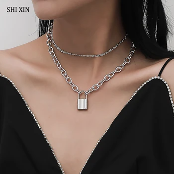 SHIXIN Multi Layer Veriga s Ključavnico Obesek Ogrlice za Ženske Modni Ključavnico Ogrlica 2021 Nakit za Vratu Ogrlico iz Darila 2649