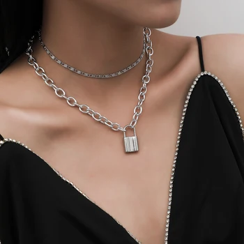 SHIXIN Multi Layer Veriga s Ključavnico Obesek Ogrlice za Ženske Modni Ključavnico Ogrlica 2021 Nakit za Vratu Ogrlico iz Darila